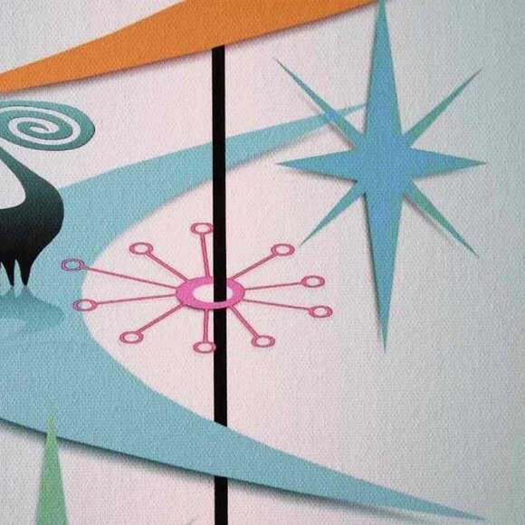 Retro MCM Style "SNOOTY" Cats on Boomerangs Giclee Print on Canvas Original Art - Picture 5 of 12